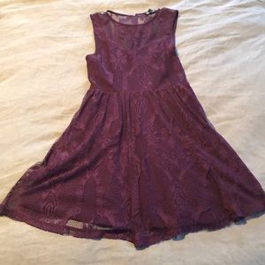 Sheer back purple a-line lace dress
